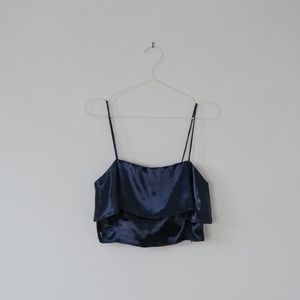 Dark Blue Satin Crop Top from Urban Outfitters